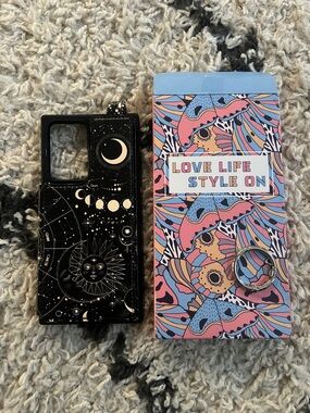 New Samsung note 20 ultra Black Celestial Pattern Phone Case Ring Holder